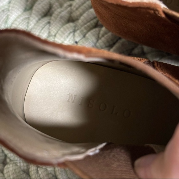 Nisolo Leather Pull On Nutmeg Brown Suede Almond Toe Flat Chelsea Ankle Boots - Picture 7 of 8